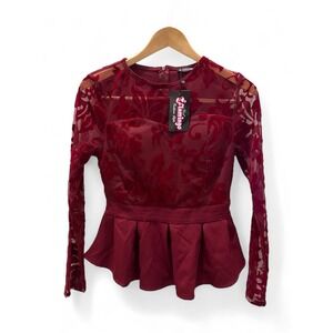 NWT Flamingo Peplum Lace and Velvet Top S